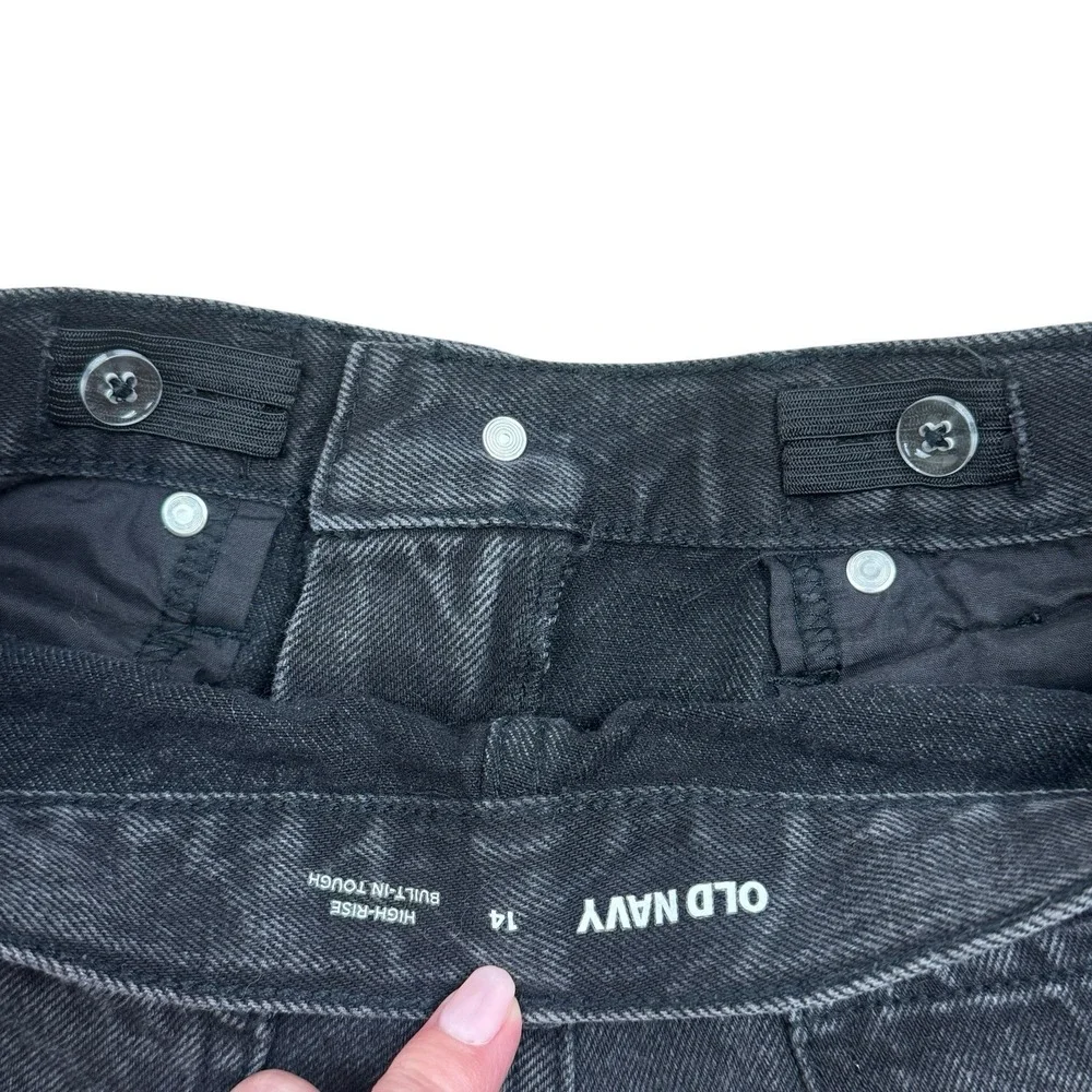 Old Navy Shorts Girls 14‎ Adjust Black Denim High Rise Slouchy Straight Raw Hem
